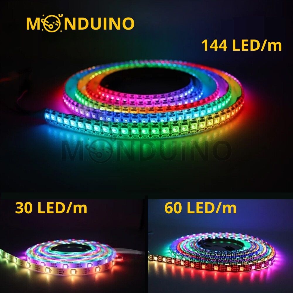 Ruban LED WS2812B 5V pixel RGB 30, 60, 144 LED/m Adressable - Bandeau strip LED