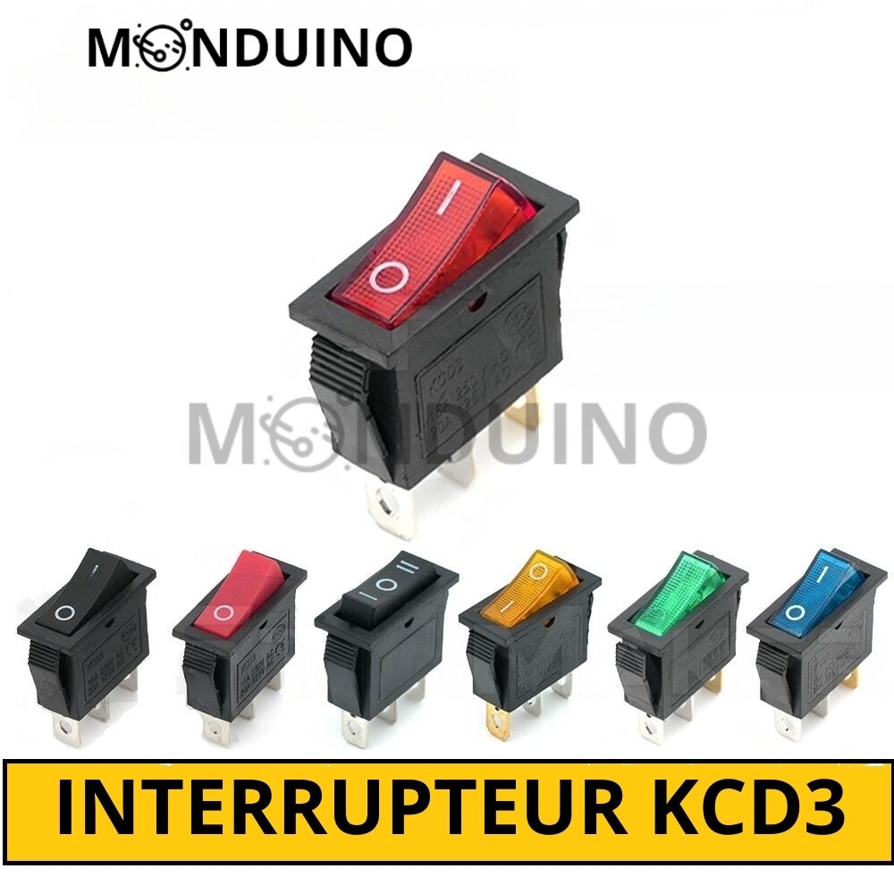 KCD3 Interrupteur à bascule voyant 230V 10A 2 ou 3 positions encastrable