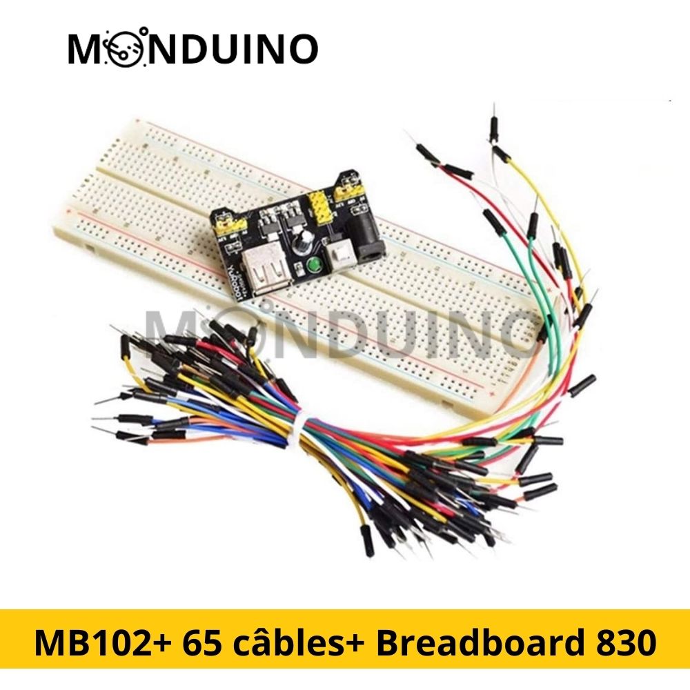 Module d'alimentation 3-5V MB102 + 65PCS câble + Breadboard 830 Points