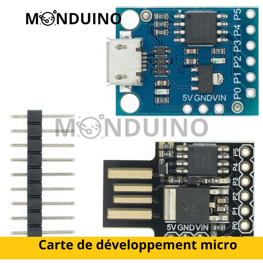 Carte de développement micro Blue Black TINY85 Digispark Kickstarter avec module ATTINY85 pour Arduino, prenant en charge l'interface IIC I2C et la connexion USB.