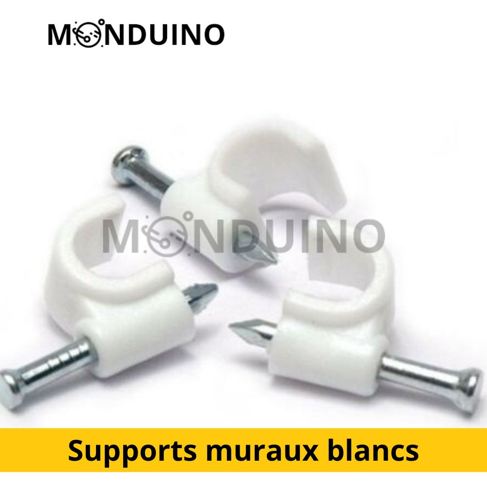 LOT DE 50 SUPPORTS MURAUX BLANCS 8 MM ACCROCHE CÂBLE FIXATION MURALE CLOU