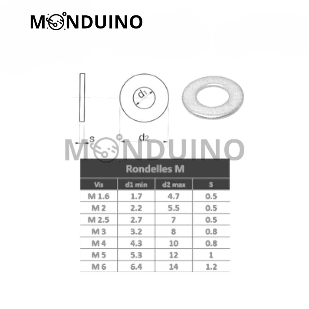 Rondelles Moyennes M Inox A2 - M1.6 M2 M2.5 M3 M4 M5 M6 M8 - Lots 5