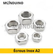 Écrous Hu Inox A2 - M1.2 M1.4 M1.6 M2 M2.5 M3 M4 M5 M6 M8 - Par lots 5 pcs