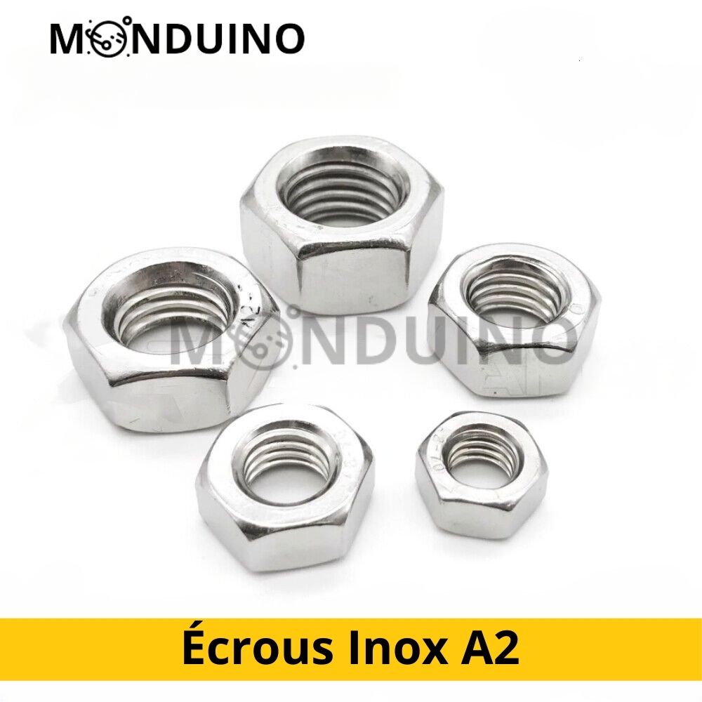 Écrous Hu Inox A2 - M1.2 M1.4 M1.6 M2 M2.5 M3 M4 M5 M6 M8 - Par lots 5 pcs