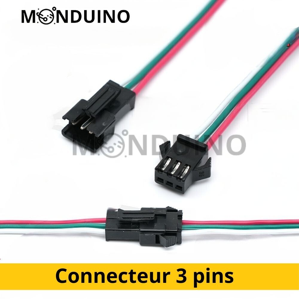 Connecteurs Ruban LED 3 pins Mâle / Femelle pour strip WS2812B WS2811