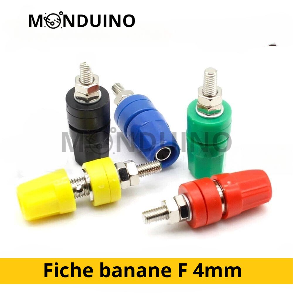 Fiche banane femelle à vis 4mm - Prise embase chassis Borne Banana plug trouée