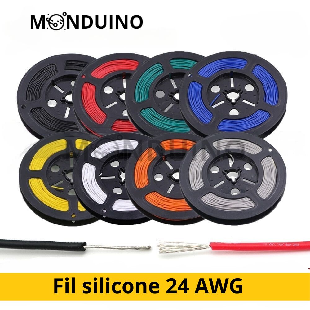 Fil électrique silicone souple 24 AWG 0,2mm² - Câble cuivre multibrin 1 à 100m