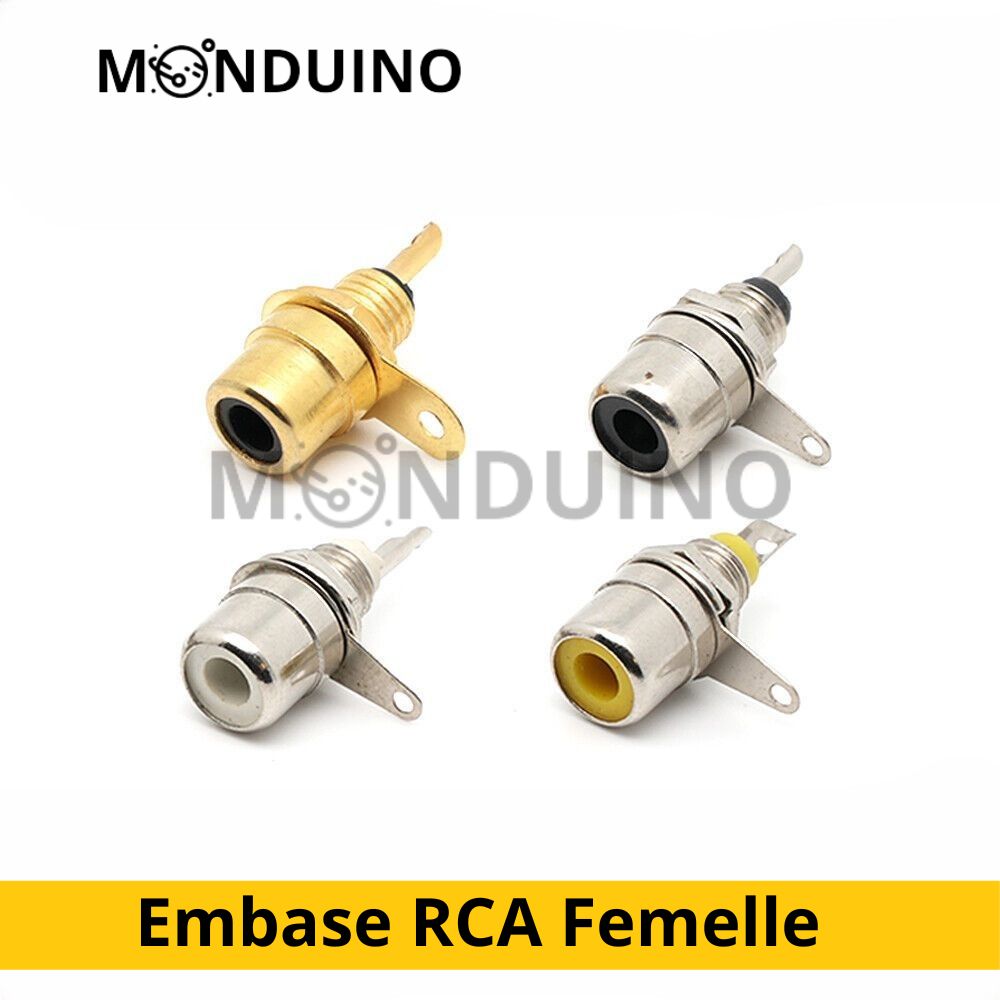 Embase RCA Femelle chassis cosse à souder - Fiche Dorée Noir Jaune Blanc