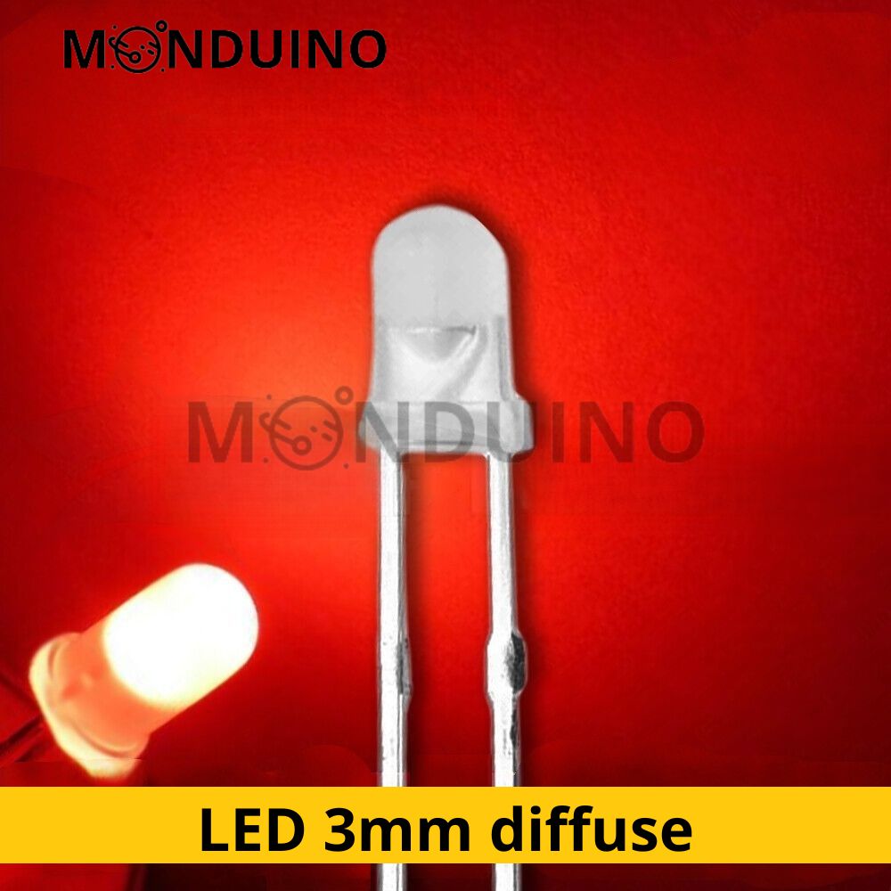 LED Rouge 3mm diffusant - Lot 10 à 100 pcs - LED Diffused Red fog