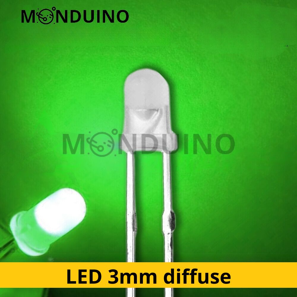 LED Vert 3mm diffusant - Lot 10 à 100 pcs - LED Diffused Green fog