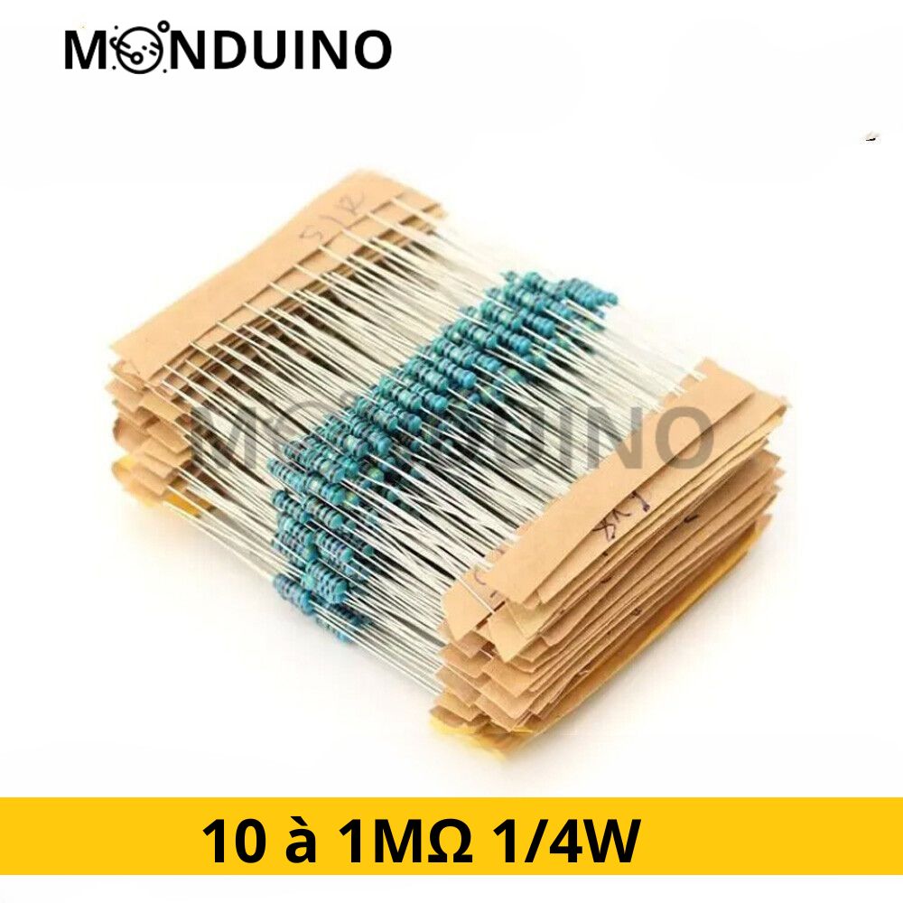 Résistances 1/4W 0.25W 1% film métal resistor par Lot de 20 pcs - 10 à 1M Ohms