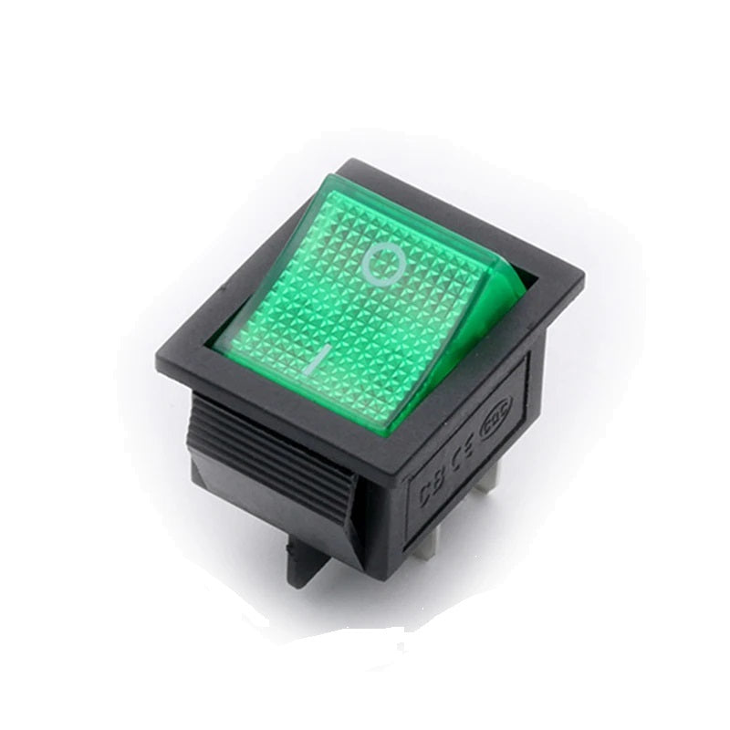 Interrupteur lumineux vert à bascule on/off encastrable 16A 250v AC 3 pins