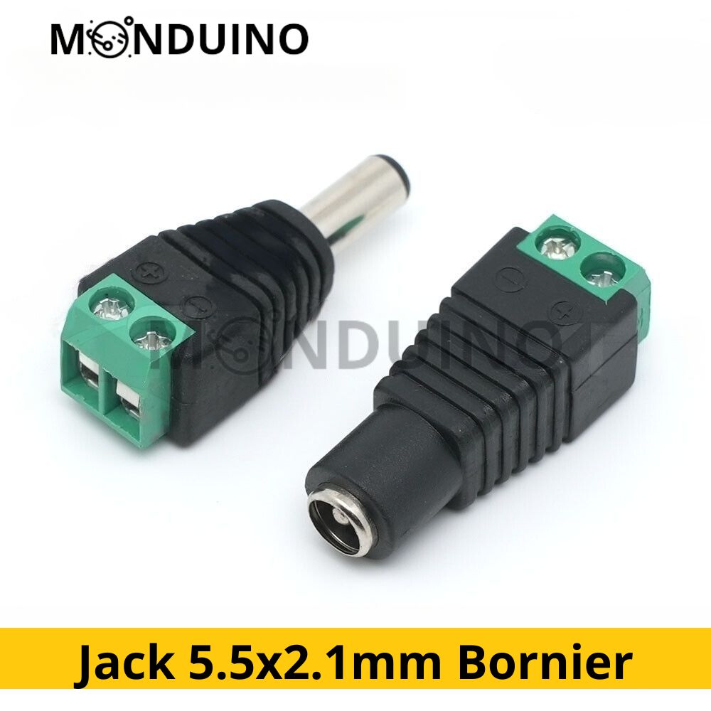 Fiche Jack DC 5.5x2.1mm Mâle / Femelle connecteur alimentation Bornier à vis 12V