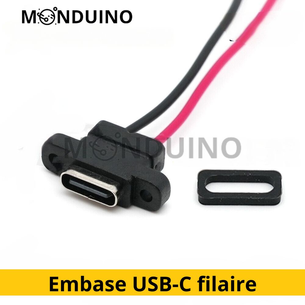 Connecteur prise USB-C embase filaire à souder et visser - Port charge chassis
