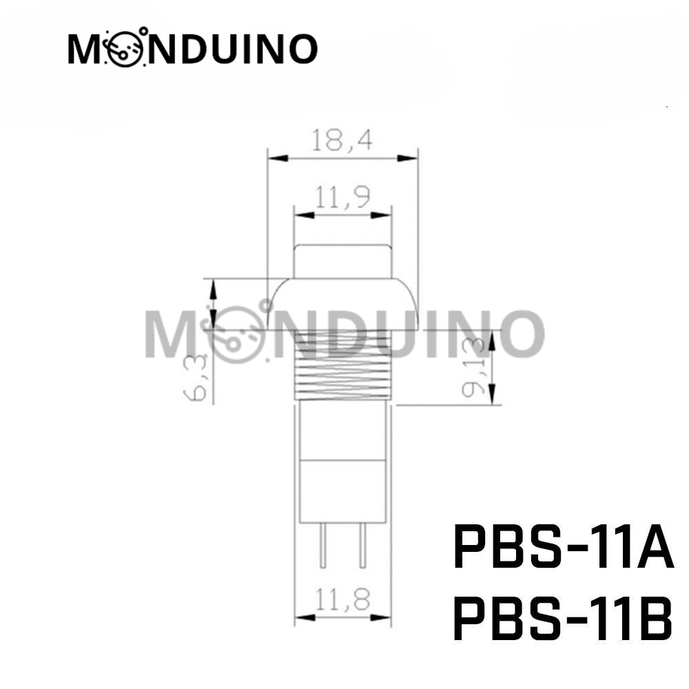 Bouton poussoir 12 mm rond - Momentané / permanent 12V 230V 3A - PBS-11A PBS-11B