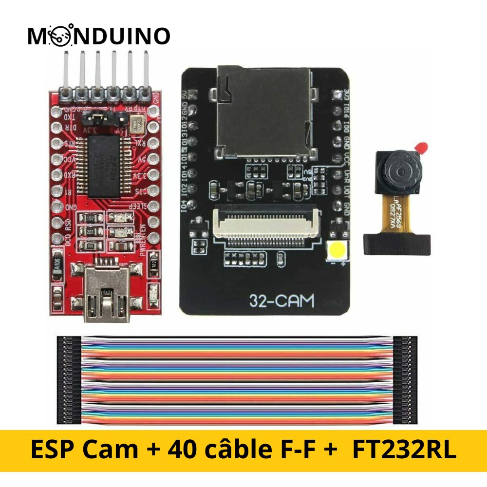 ESP32-CAM NodeMCU Komp. 5V WIFI Bluetooth Board & OV2640 Kamera & FT232RL & Kabel F-F