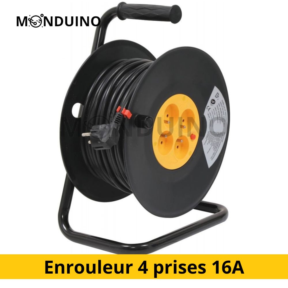 25 m Electric Reel Extension Cord with 4 Socket Reel Black