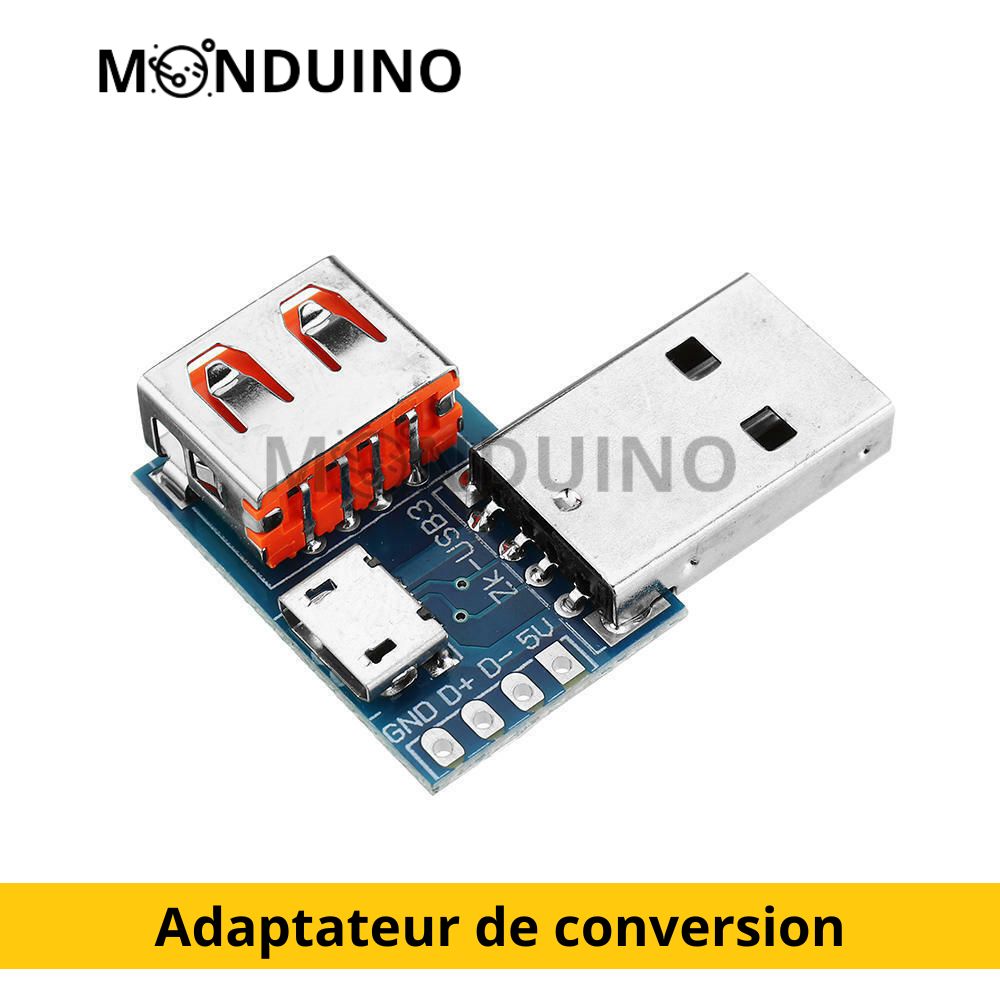 Adaptateur de conversion de connecteur Micro USB vers USB avec embases femelles 4P - Mâle à femelle