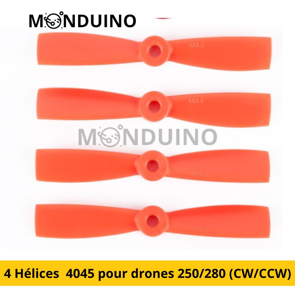 Ensemble de 4 hélices orange renforcées 4045 de 15 cm pour drones de classe 250/280 (CW) et  (CCW)