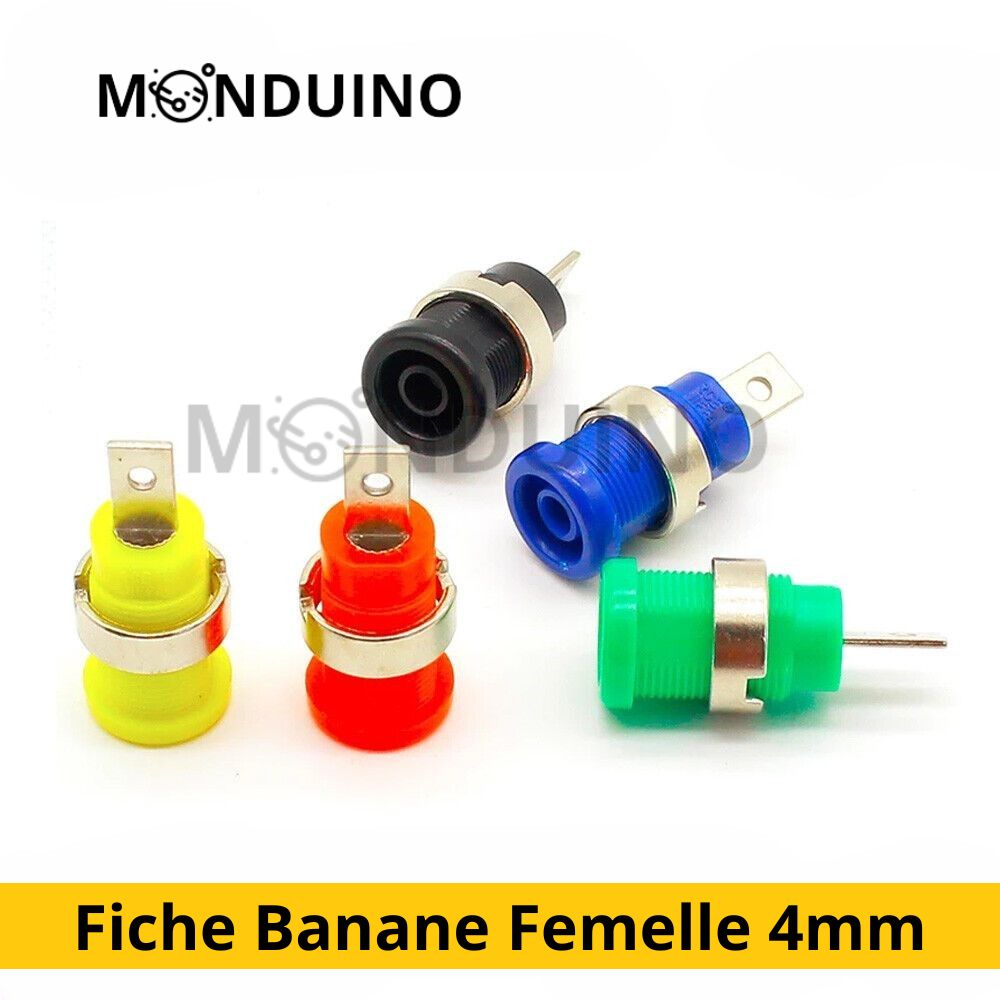 Fiche banane femelle chassis 4mm - Embase 5 couleurs Borne bornier Banana plug