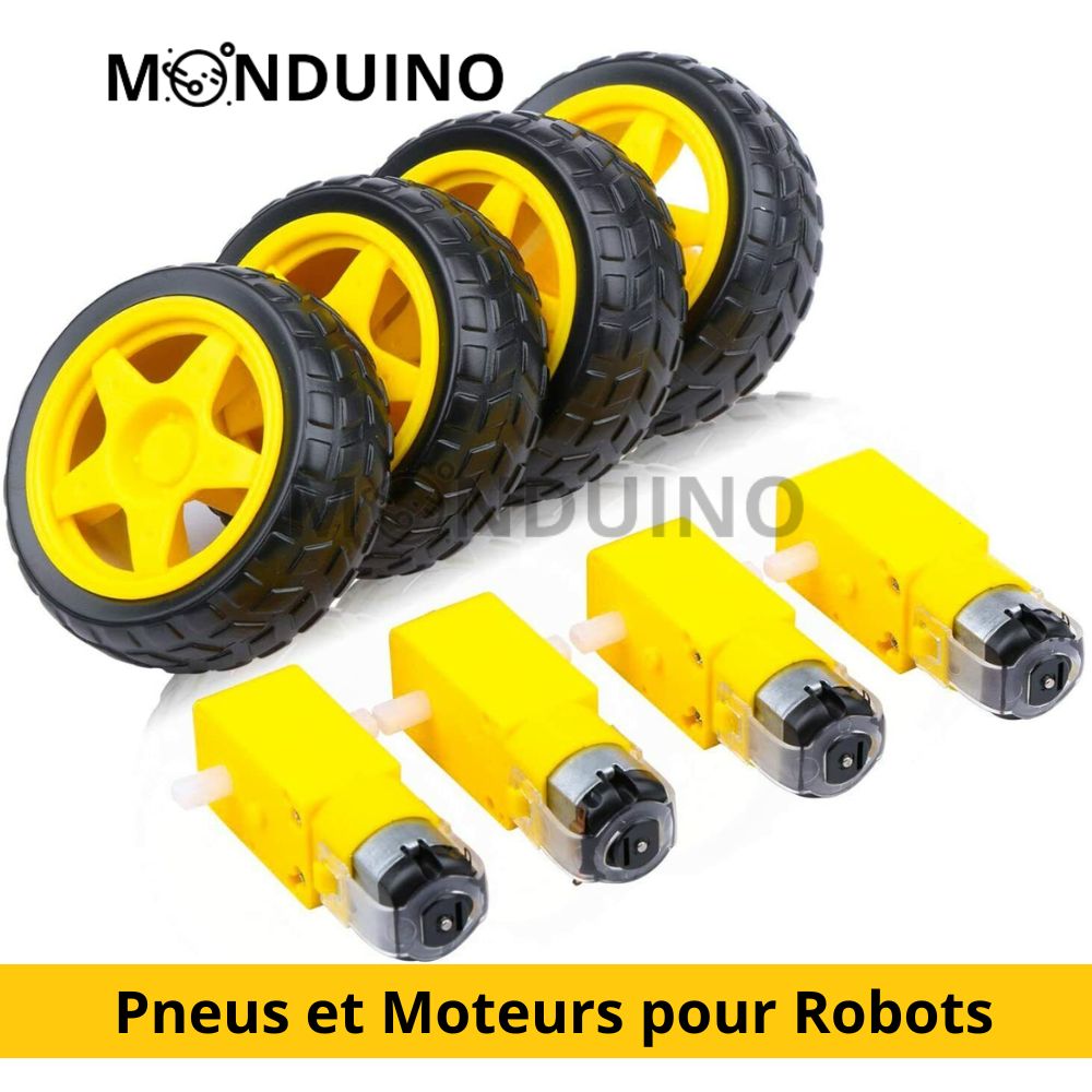 Ensemble de pneus et moteurs pour robots et voitures à quatre roues - Moteurs à réducteur pour les roues des robots et voitures Arduino