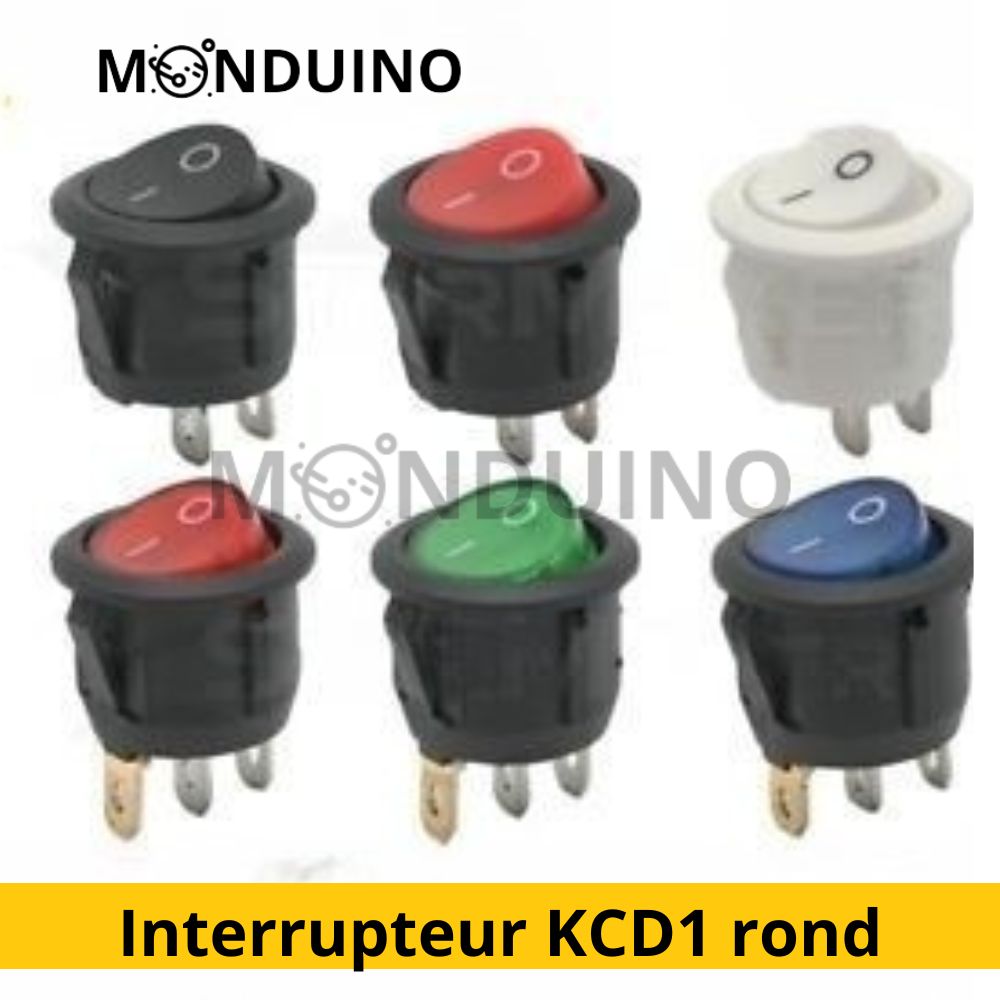 KCD1 Interrupteur à bascule rond 23 mm - 230V 12V 6A - 3 pins ON-OFF voyant LED