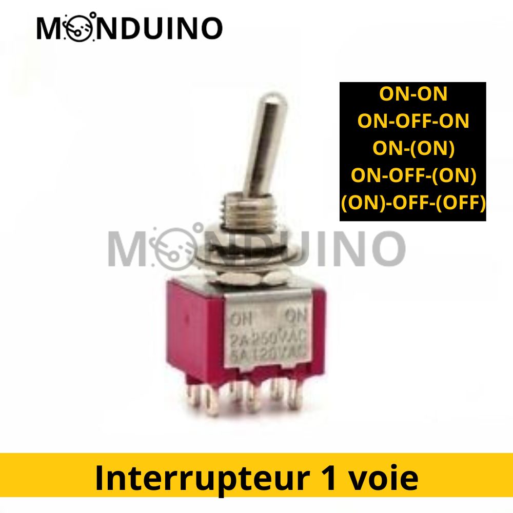 Interrupteur à levier MTS-102 / 103 / 112 / 113 / 123 6mm - 1 circuit 3 pins inverseur - 2 ou 3 positions