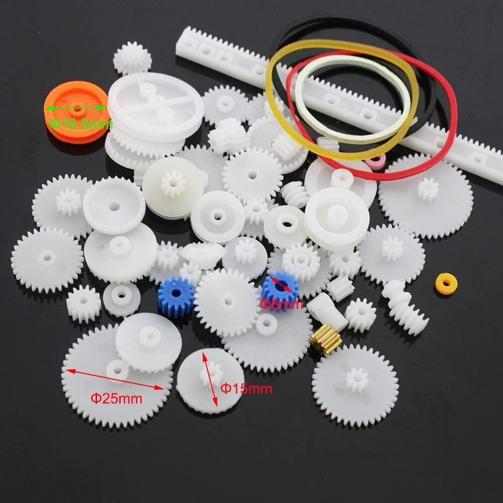 Kit de 60 pièces d'engrenages en plastique blanc pour robots et projets DIY avec Arduino