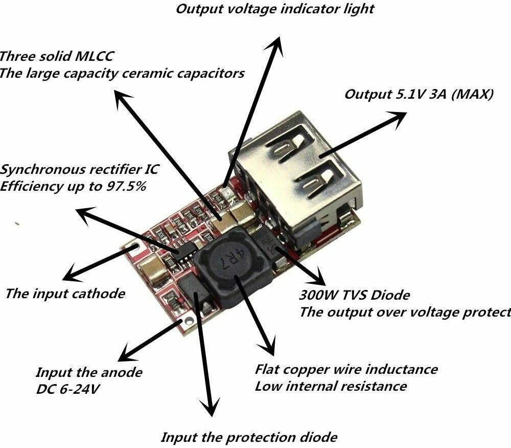 Convertisseur abaisseur Module d'alimentation DC 6v-12v-24v to 5V USB Output