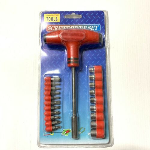 Magnetic T-screwdriver and 21 screwdriver bits